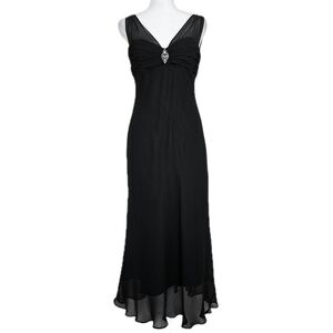 Jones New York Black Silk Midi Dress Women's 8 Chiffon Evening Babydoll Formal